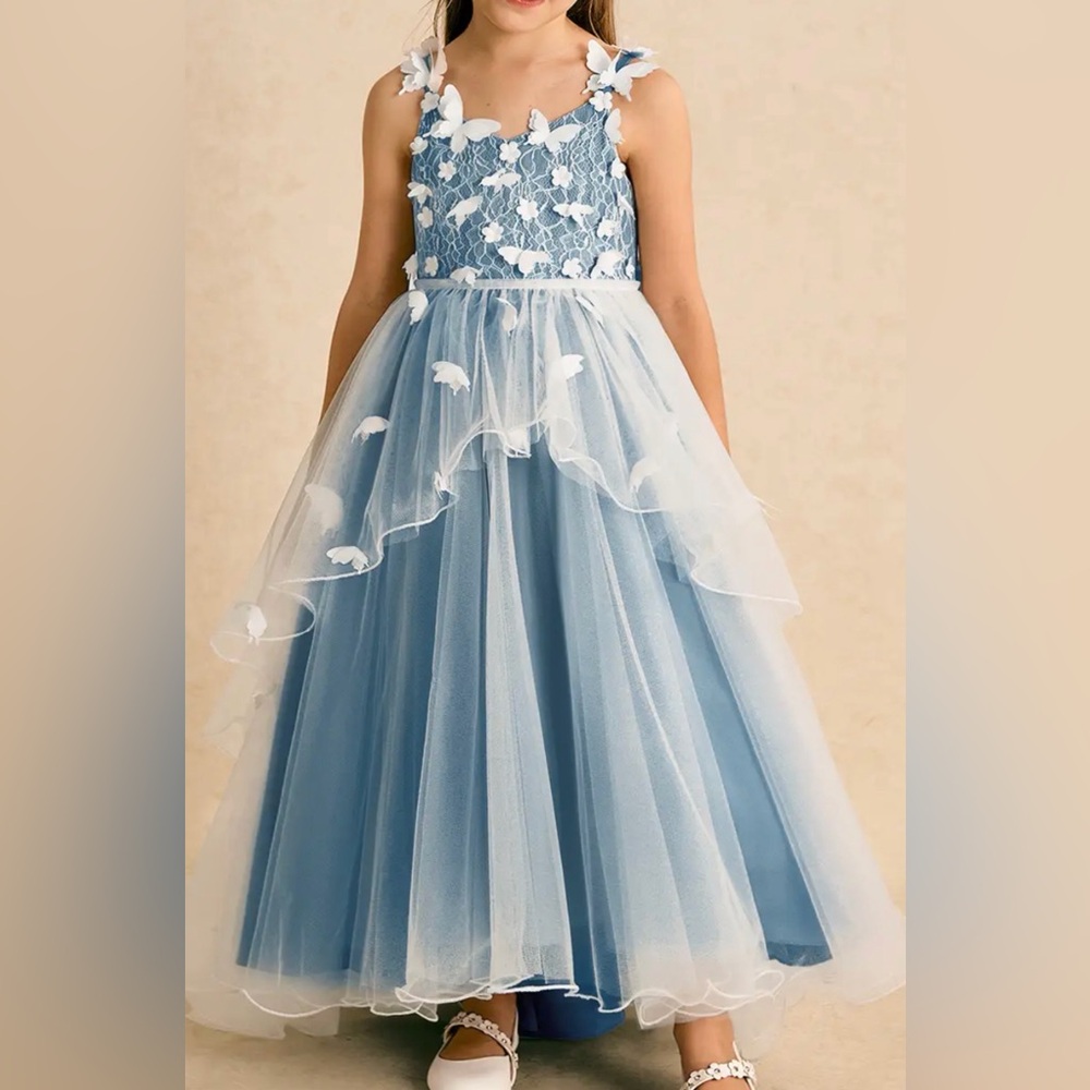Elegant Blue Lace Kids Dress
